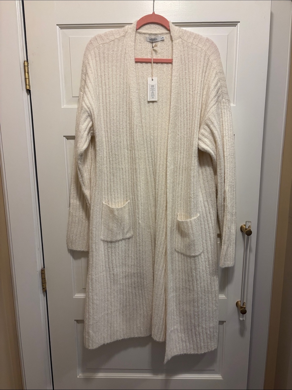 Mersea Chalet Duster Long Ivory Ribbed Open-Front Cardigan
